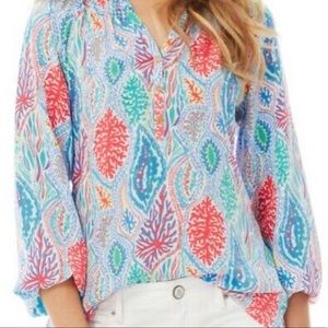 EUC Lilly Pulitzer Elsa Coral Reef Silk Blouse